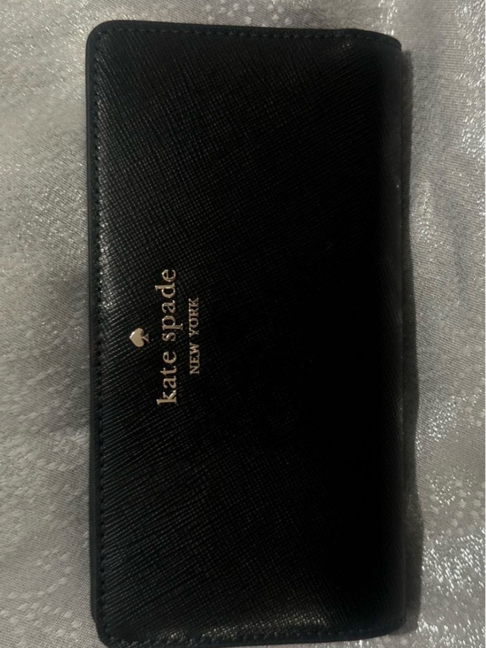 Kate Spade Black Pebbled Lucy Zip Card Holder Wallet W Gold Accents